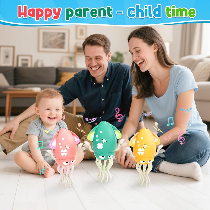 تاريومارت لعبة الحبار الراقص للأطفال، لعبة الأخطبوط الكهربائي الزاحف لوقت الاستلقاء على البطن، لعبة الحبار الموسيقي الراقص السحري القابل لإعادة الشحن للأطفال من عمر 3 إلى 6 سنوات، هدايا عيد ميلاد للأولاد والبنات، هدايا صغيرة لعيد الميلاد - Image 2